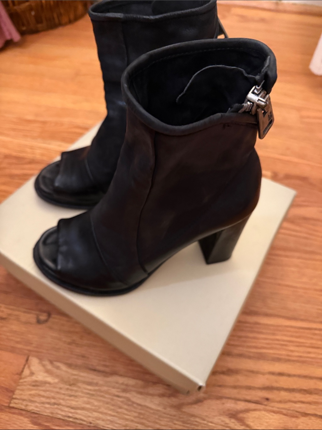 A.S.98 Bertrand Nero/Black Open-Toe Ankle Heeled Boots Size 38 7.5 8.0 Ln